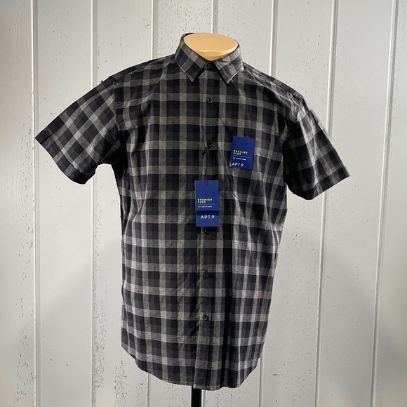 *Apt.9 Men's  Slim Fit Black & Gray Short Sleeve  Button Down Shirt - Picture 5 of 11